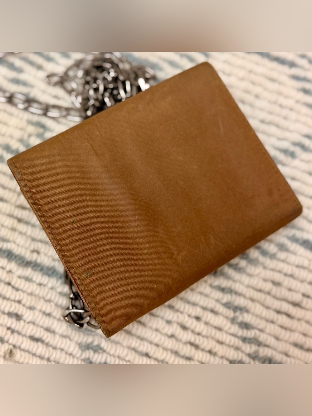 PRADA Vintage Y2K Chic Minimalist Brown Tessuto Nylon Trifold Wallet W/ Chain - Picture 10 of 16